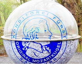 Mozartkugel, Hohlkugel, Beklebung, Beklebtekugel, Promotion, Acrylglaskugel